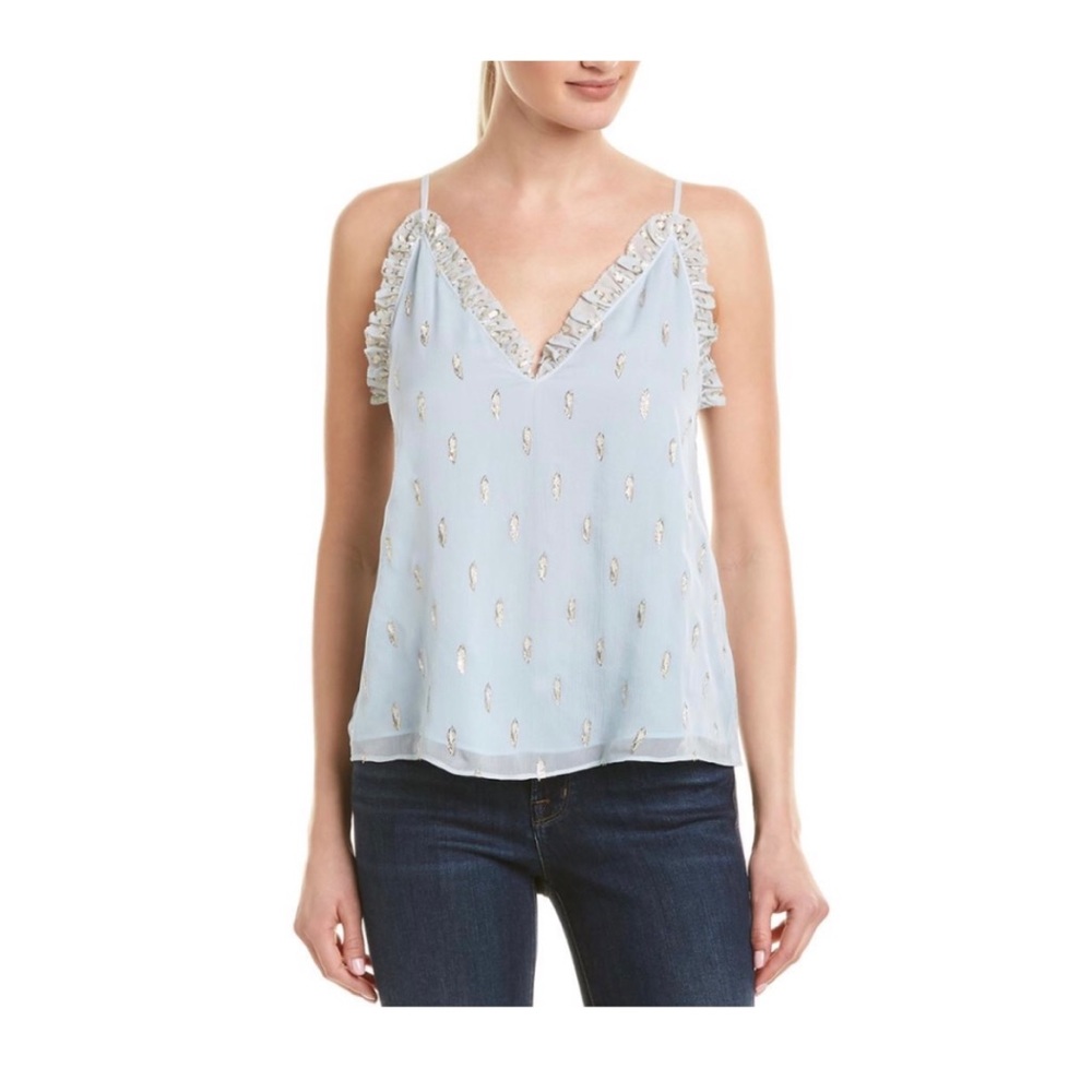 Rebecca Taylor Blue & Metallic Gold Silk Tank